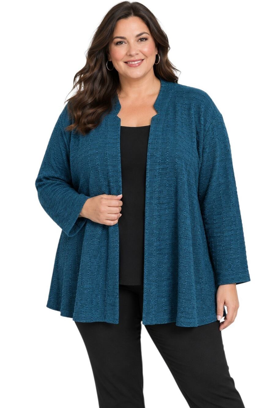 MISOOK Women's Plus 2X Cardigan Sweater Jacket Dark Teal Textured Open Front 54"